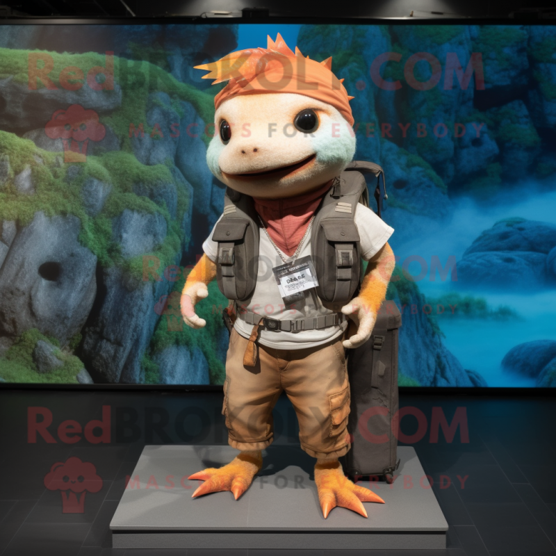 Rust Axolotls mascot costume character dressed with a Cargo Pants and Keychains Rust Axolotls mascot costume character dressed with a Cargo Pants and Keychains