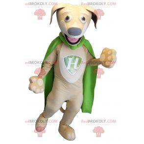 Beige och vit hundmaskot med en grön cape - Redbrokoly.com