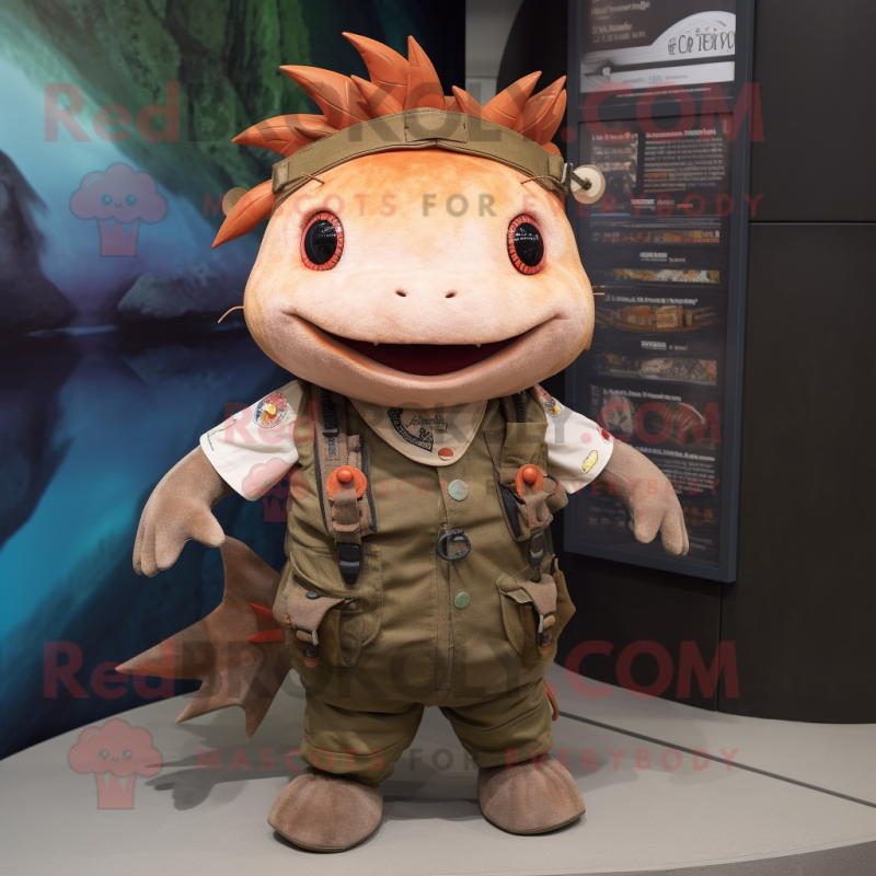 Rust Axolotls mascot costume character dressed with a Cargo Pants and Keychains Rust Axolotls mascot costume character dressed with a Cargo Pants and Keychains