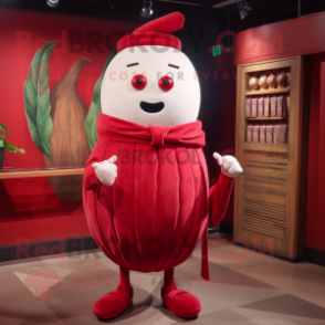 Red Turnip mascot costume character dressed with a Henley Tee and Shawl pins