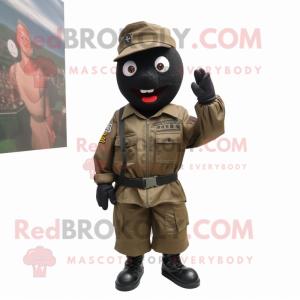 Black Army Soldier mascot costume character dressed with a Windbreaker and Suspenders