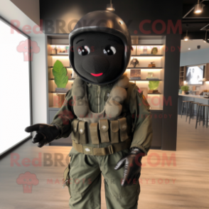 Black Army Soldier mascot costume character dressed with a Windbreaker and Suspenders