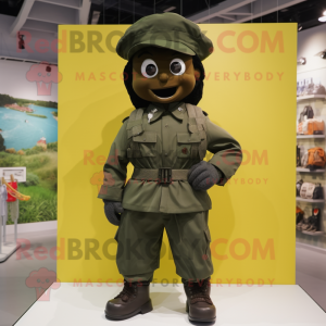 Black Army Soldier mascot costume character dressed with a Windbreaker and Suspenders