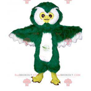 Owl mascot green white and yellow all hairy - Redbrokoly.com