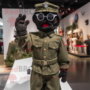 Black Army Soldier mascot costume character dressed with a Windbreaker and Suspenders