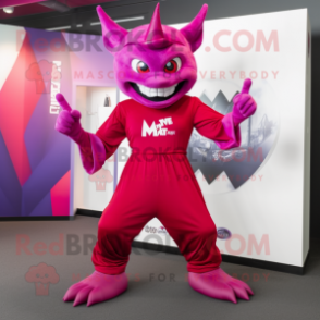 Magenta Devil mascot costume character dressed with a Culottes and Caps