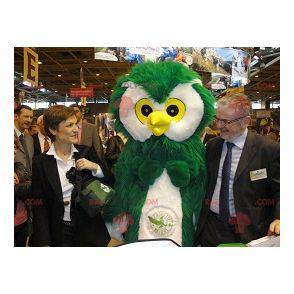 Uil mascotte groen wit en geel allemaal harig - Redbrokoly.com