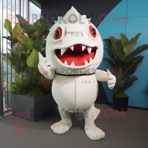 White Piranha mascot costume character dressed with a Leggings and Earrings