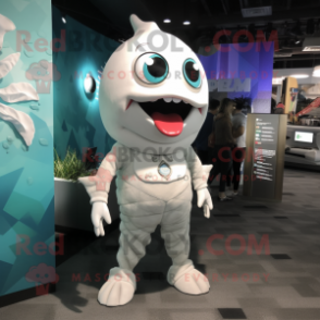 White Piranha mascot costume character dressed with a Leggings and Earrings