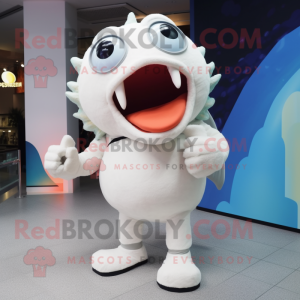 White Piranha mascot costume character dressed with a Leggings and Earrings