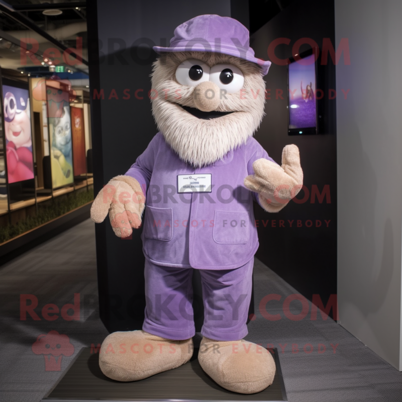 Lavender Wrist Watch mascot costume character dressed with a Corduroy Pants and Caps Lavender Wrist Watch mascot costume character dressed with a Corduroy Pants and Caps