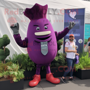 Lavender Beet mascot costume character dressed with a Oxford Shirt and Watches