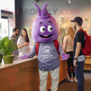 Lavender Beet mascot costume character dressed with a Oxford Shirt and Watches