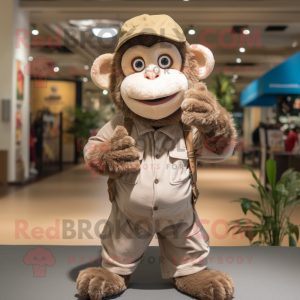 Beige Monkey mascot costume character dressed with a Dungarees and Hats