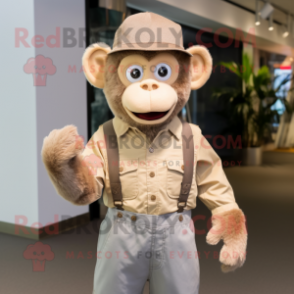 Beige Monkey mascot costume character dressed with a Dungarees and Hats