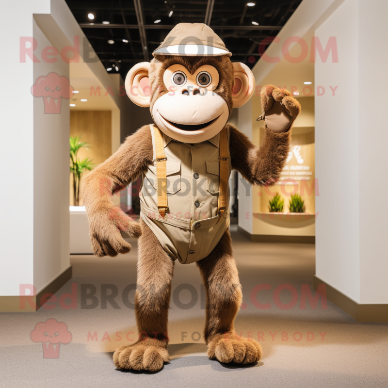 Beige Monkey mascot costume character dressed with a Dungarees and Hats Beige Monkey mascot costume character dressed with a Dungarees and Hats
