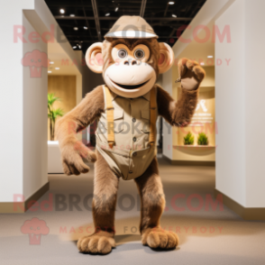 Beige Monkey mascot costume character dressed with a Dungarees and Hats