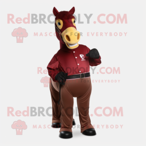 Maroon Horse mascot costume character dressed with a Trousers and Belts