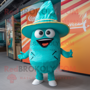 Teal Tacos mascot costume character dressed with a One-Piece Swimsuit and Hats