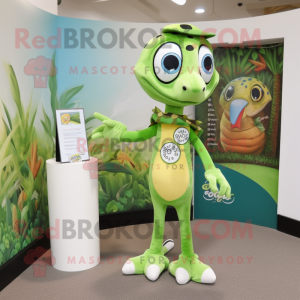 Olive Geckos mascot costume character dressed with a Long Sleeve Tee and Hairpins