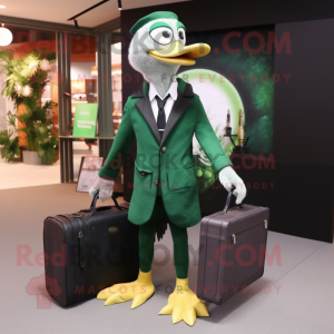 Forest Green Geese mascot costume character dressed with a Suit Jacket and Handbags