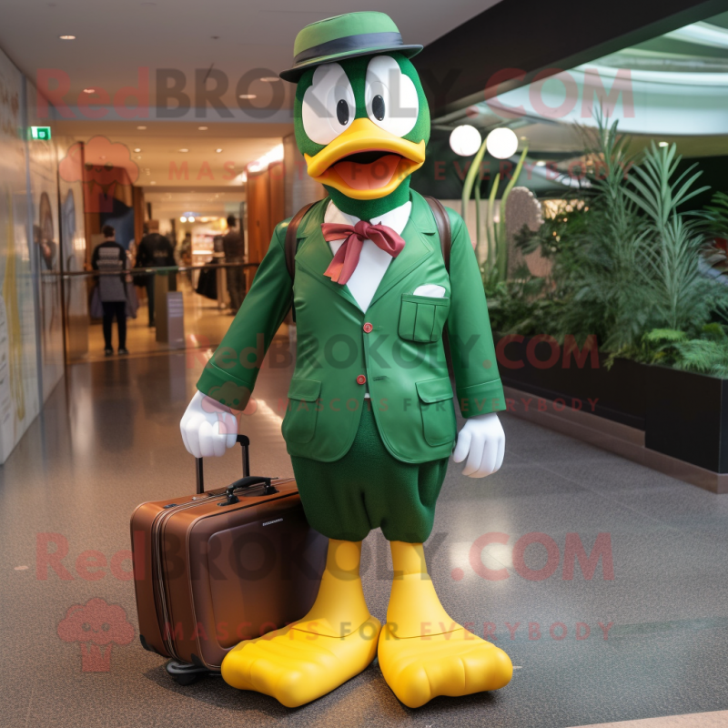 Forest Green Geese mascot costume character dressed with a Suit Jacket and Handbags Forest Green Geese mascot costume character dressed with a Suit Jacket and Handbags