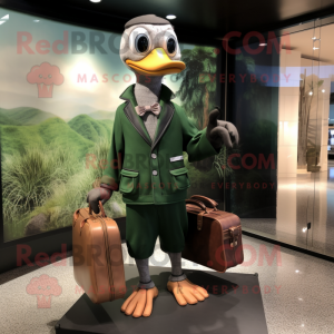 Forest Green Geese mascot costume character dressed with a Suit Jacket and Handbags