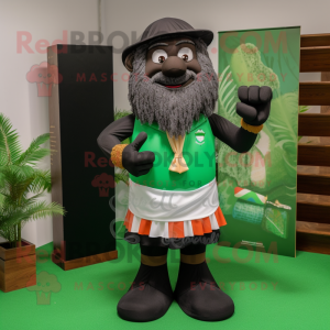 Black Leprechaun mascot costume character dressed with a Board Shorts and Scarves