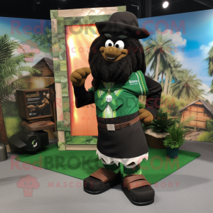 Black Leprechaun mascot costume character dressed with a Board Shorts and Scarves