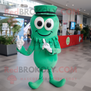 Green Fried Calamari mascot costume character dressed with a Trousers and Smartwatches