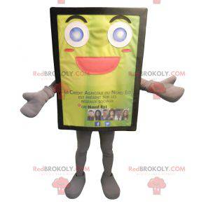 Mascotte de panneau publicitaire jaune et joviale -