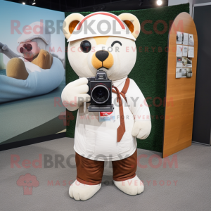 White Camera mascot costume character dressed with a Corduroy Pants and Beanies