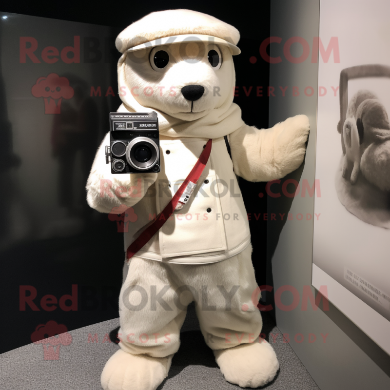 White Camera mascot costume character dressed with a Corduroy Pants and Beanies