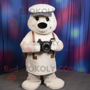 White Camera mascot costume character dressed with a Corduroy Pants and Beanies