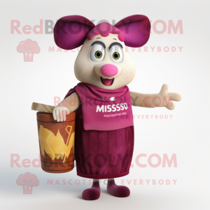 Magenta Moussaka mascot costume character dressed with a Waistcoat and Wraps