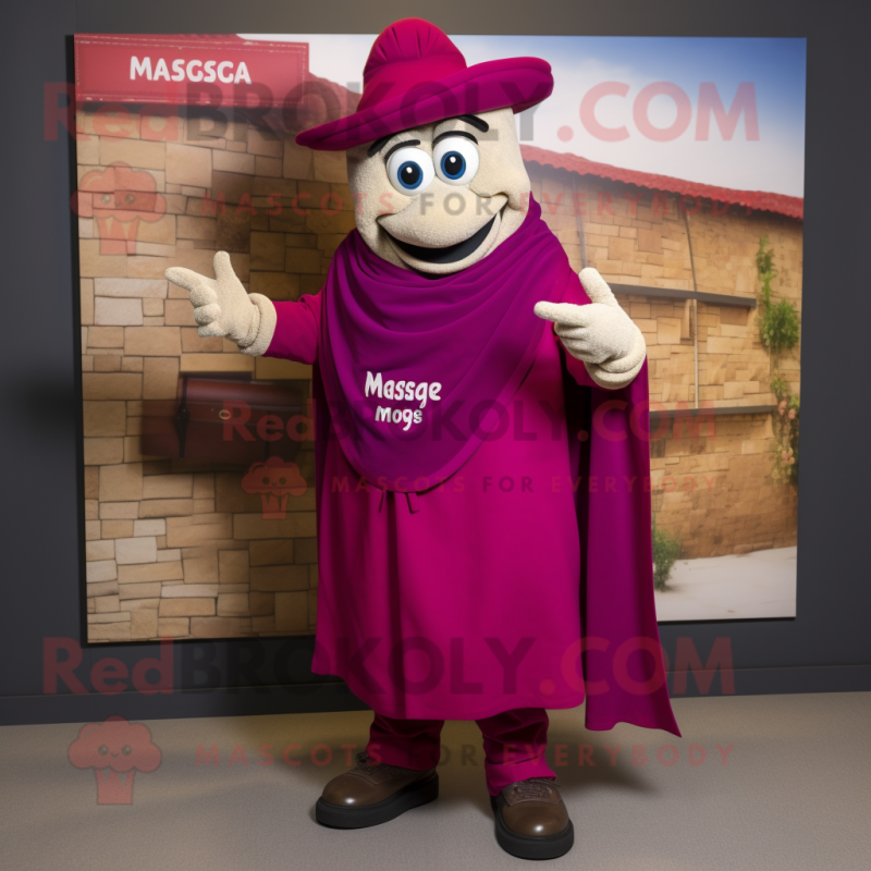 Magenta Moussaka mascot costume character dressed with a Waistcoat and Wraps Magenta Moussaka mascot costume character dressed with a Waistcoat and Wraps