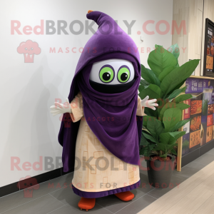 nan Eggplant mascot costume character dressed with a A-Line Skirt and Scarves