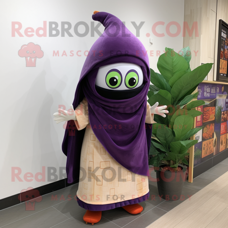 nan Eggplant mascot costume character dressed with a A-Line Skirt and Scarves nan Eggplant mascot costume character dressed with a A-Line Skirt and Scarves