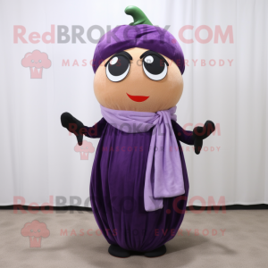 nan Eggplant mascot costume character dressed with a A-Line Skirt and Scarves