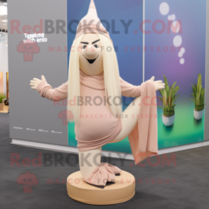 Beige Witch mascot costume character dressed with a Yoga Pants and Headbands