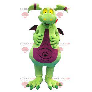 Mascote dragão verde e roxo