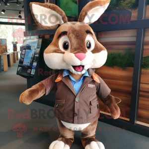 Brown Wild Rabbit mascot costume character dressed with a Windbreaker and Bow ties