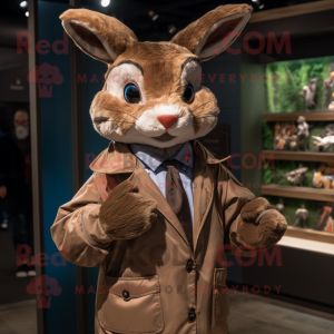 Brown Wild Rabbit mascot costume character dressed with a Windbreaker and Bow ties