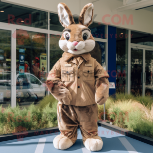 Brown Wild Rabbit mascot costume character dressed with a Windbreaker and Bow ties