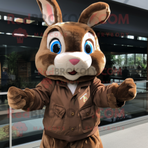 Brown Wild Rabbit mascot costume character dressed with a Windbreaker and Bow ties