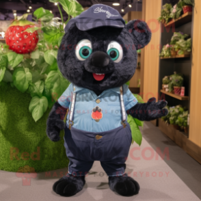 Black Raspberry mascot costume character dressed with a Denim Shorts and Cufflinks