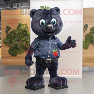 Black Raspberry mascot costume character dressed with a Denim Shorts and Cufflinks