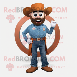 Rust Ring Master mascot costume character dressed with a Denim Shorts and Hair clips