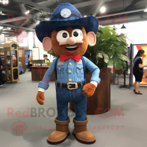 Rust Ring Master mascot costume character dressed with a Denim Shorts and Hair clips