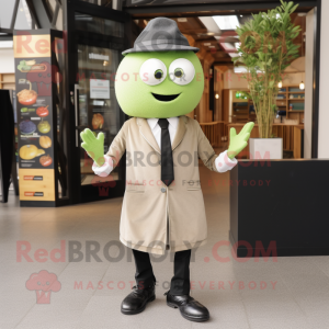 Olive Pepper mascot costume character dressed with a Coat and Pocket squares